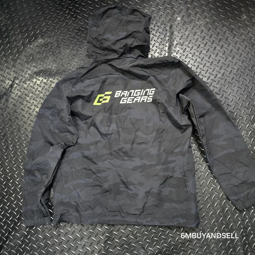Banging Gears Camo Anorak‎ Jacket Large Black Nylon Hooded Windbreaker USA - Picture 2 of 10